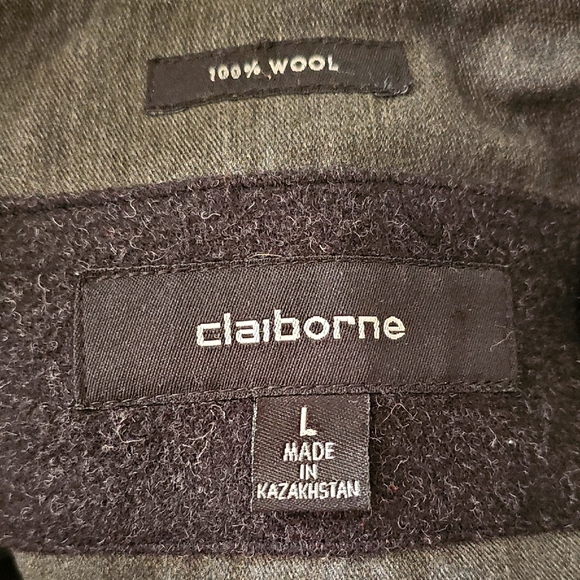 Claiborne Men's Black/Charcoal Wool Outerwear Thigh-Length Coat - Picture 3 of 10